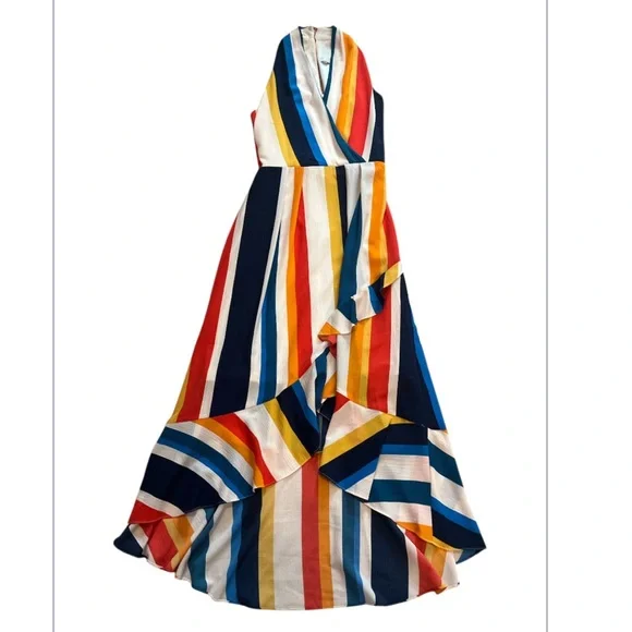 Julia Jordan Size 10 Multicolor Striped High Low Hem Halter Maxi Dress - Picture 2 of 8